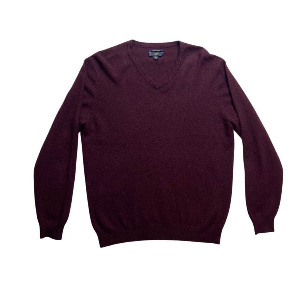 Club Room Mens Burgundy 100% Cashmere 2-Ply V-Neck Sweater Size Large Maroon